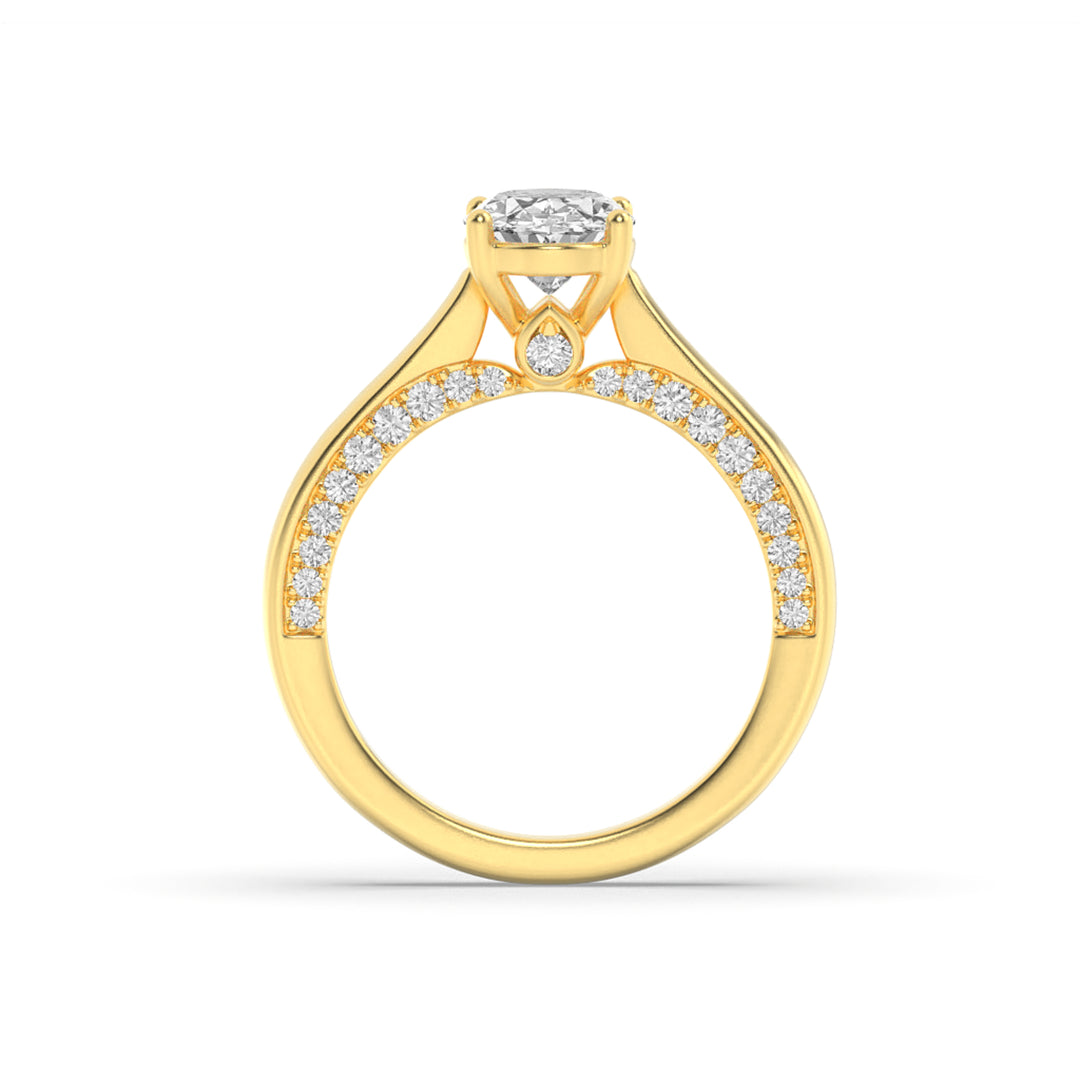 2Cttw Oval Shaped Lab Grown Diamond (F/VS) Accented Bridge Shank Engagement Ring in 14K Gold