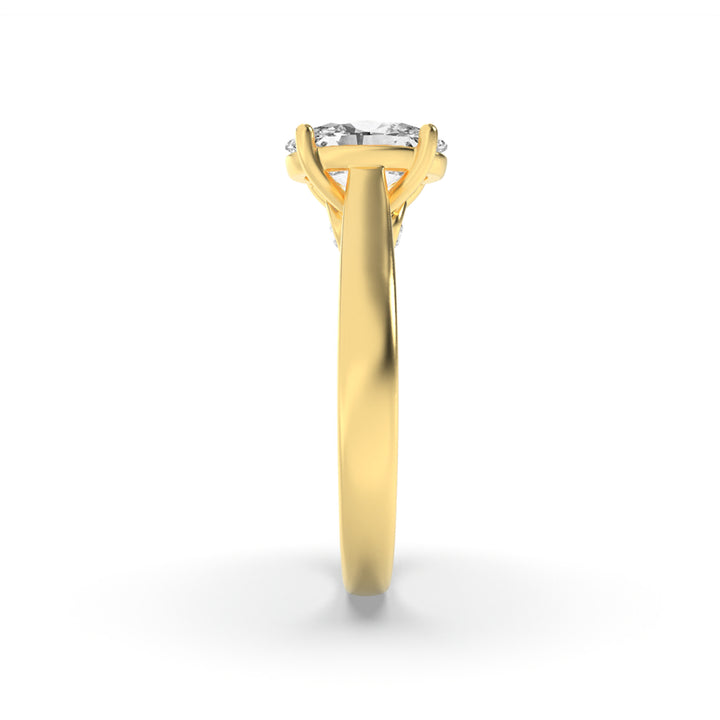 2Cttw Oval Shaped Lab Grown Diamond (F/VS) Accented Bridge Shank Engagement Ring in 14K Gold
