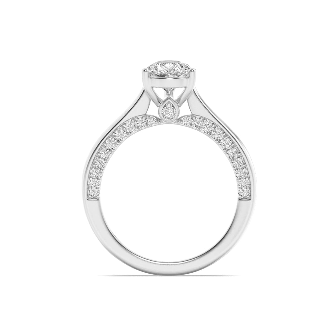 1.25CTW Pear Shaped Lab Grown Diamond (F/VS) Accented Bridge Shank Engagement Ring in 14K Gold