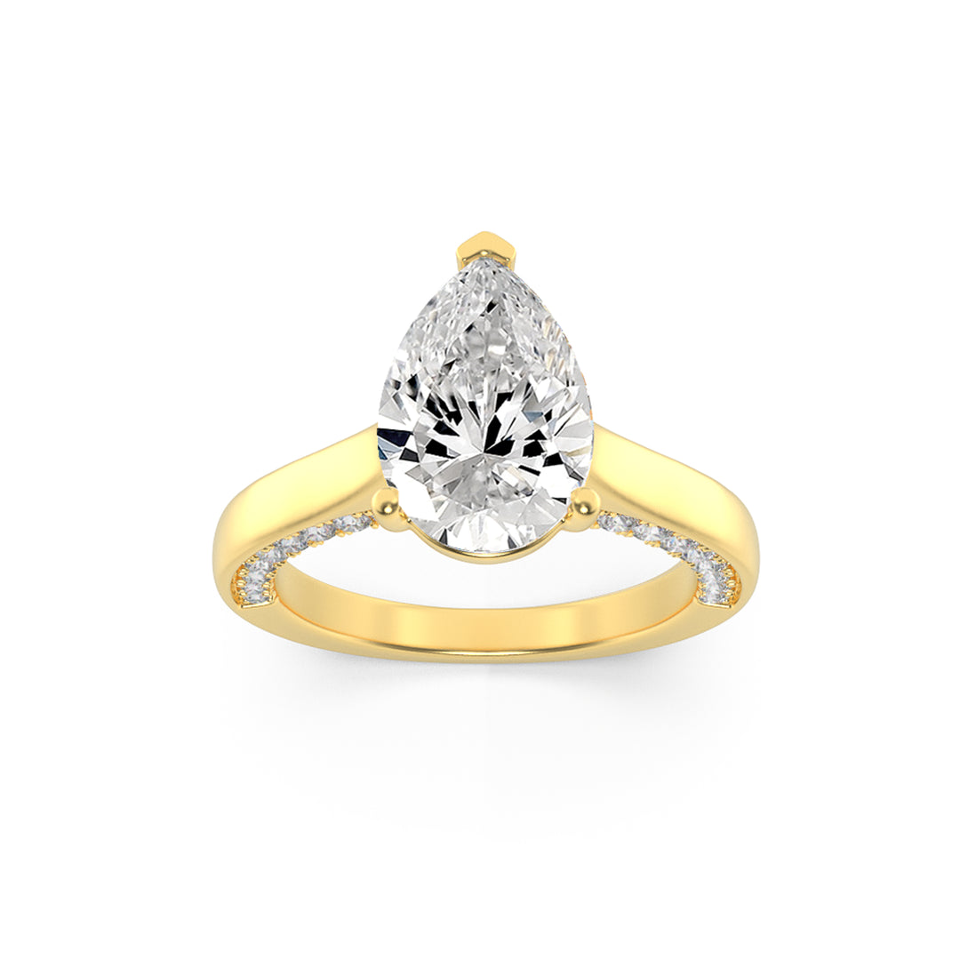 2Cttw Pear Shaped Lab Grown Diamond (G/VS) Accented Bridge Shank Engagement Ring in 14K Gold