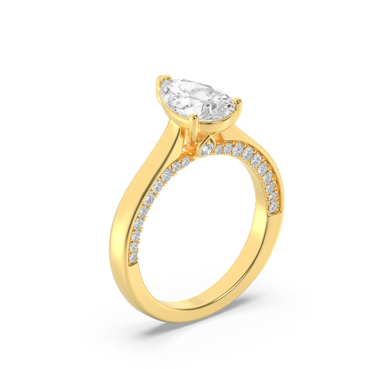 2Cttw Pear Shaped Lab Grown Diamond (G/VS) Accented Bridge Shank Engagement Ring in 14K Gold