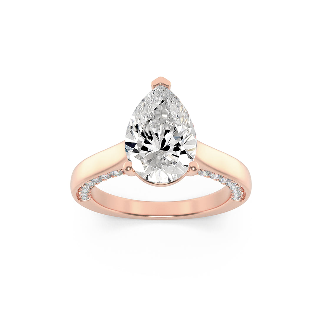 2Cttw Pear Shaped Lab Grown Diamond (F/VS) Accented Bridge Shank Engagement Ring in 14K Gold