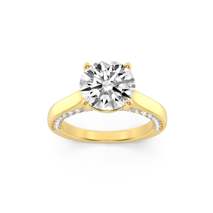 1.33CTW Round Shaped Lab Grown Diamond (F/VS) Accented Bridge Shank Engagement Ring in 14K Gold