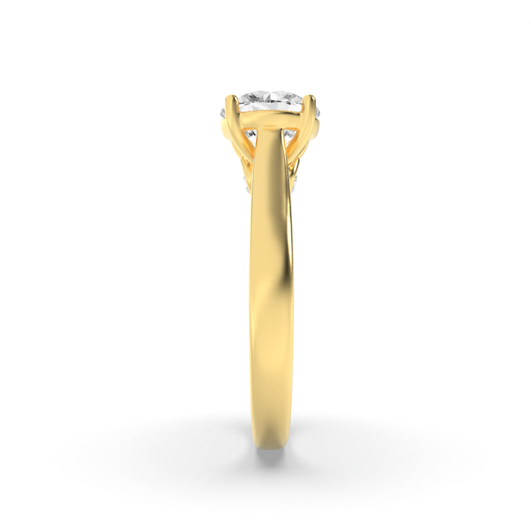 1.33CTW Round Shaped Lab Grown Diamond (F/VS) Accented Bridge Shank Engagement Ring in 14K Gold