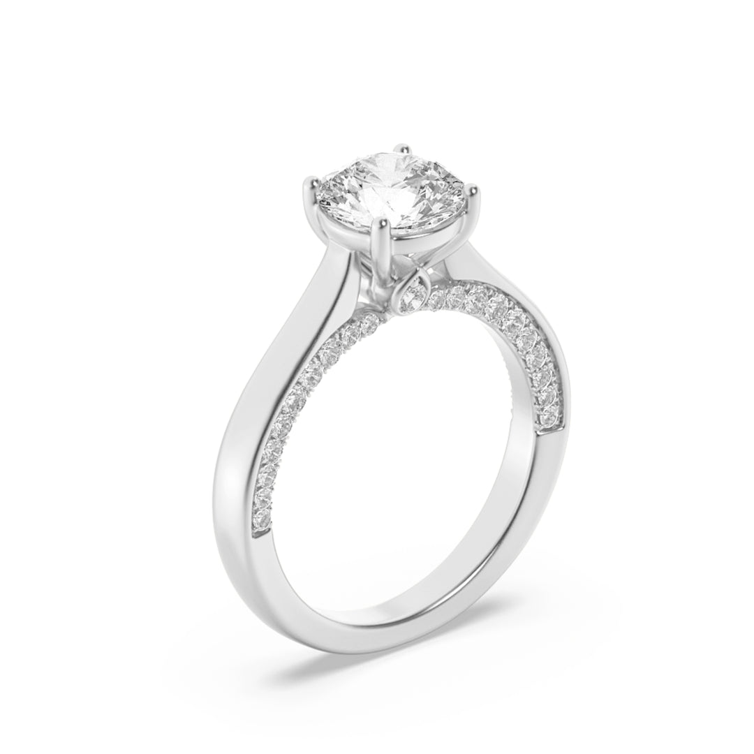2Cttw Round Shaped Lab Grown Diamond (F/VS) Accented Bridge Shank Engagement Ring in 14K Gold