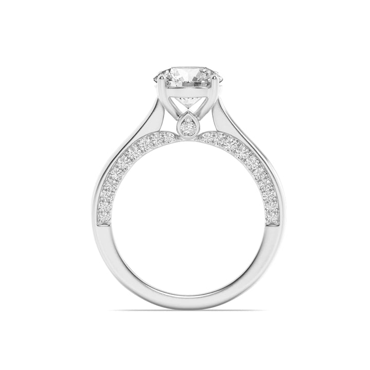 2Cttw Round Shaped Lab Grown Diamond (F/VS) Accented Bridge Shank Engagement Ring in 14K Gold