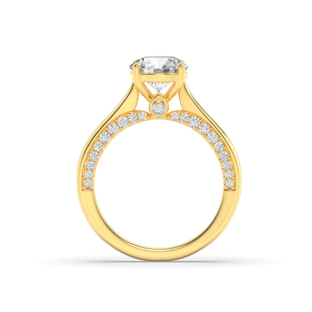 2Cttw Round Shaped Lab Grown Diamond (F/VS) Accented Bridge Shank Engagement Ring in 14K Gold