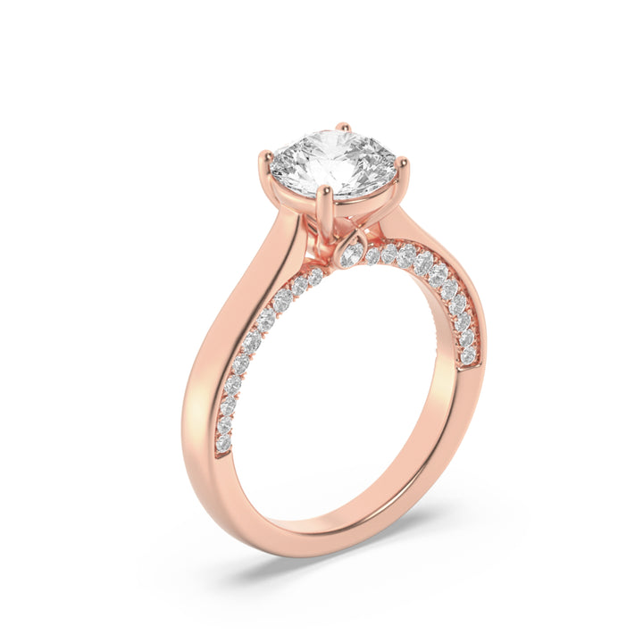 2Cttw Round Shaped Lab Grown Diamond (F/VS) Accented Bridge Shank Engagement Ring in 14K Gold