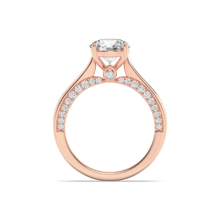 2Cttw Round Shaped Lab Grown Diamond (F/VS) Accented Bridge Shank Engagement Ring in 14K Gold