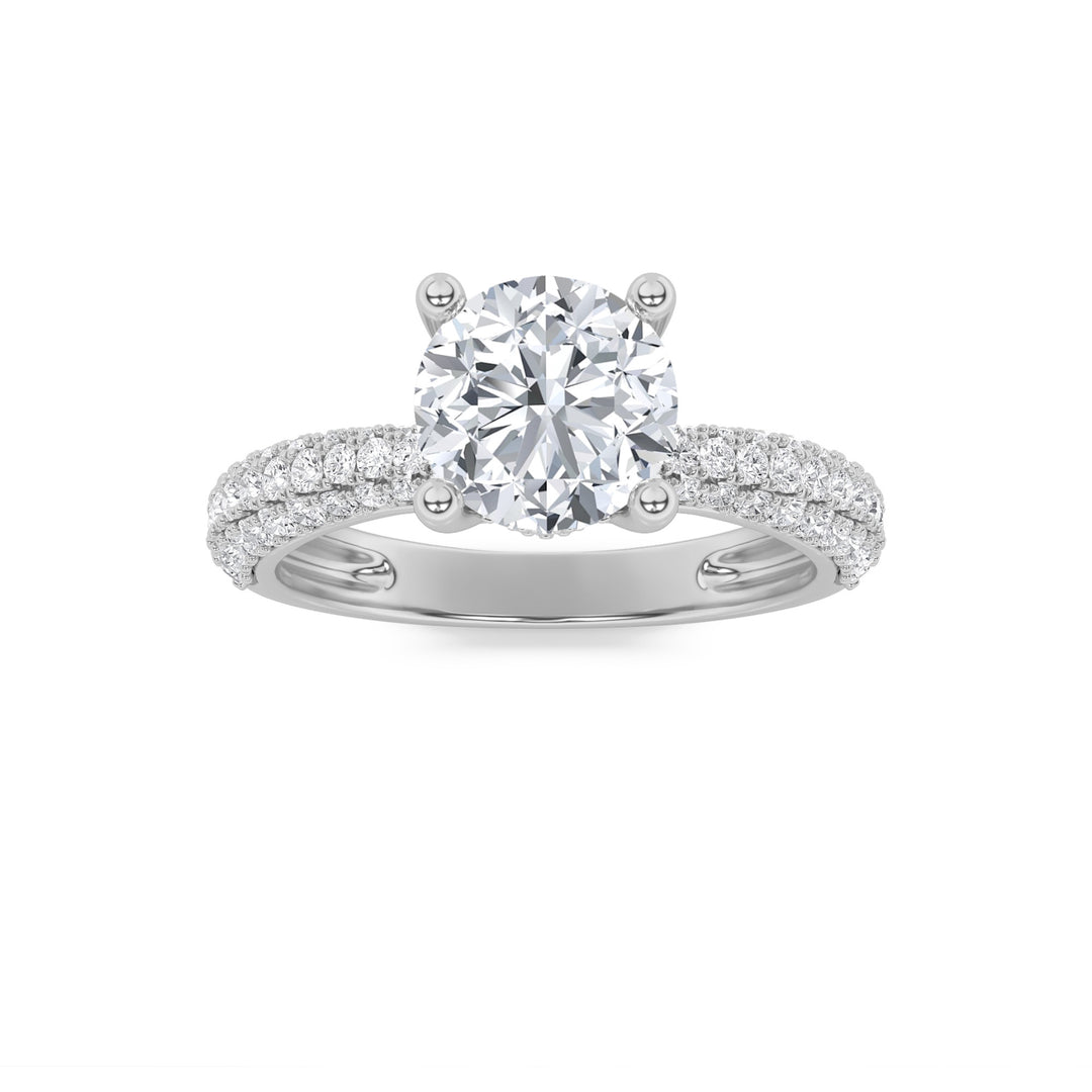 2Cttw Round Shaped Lab Grown Diamond (F/VS) ThreeRow Micro Pave Engagement Ring in 14K Gold