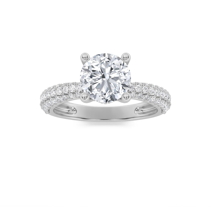 2Cttw Round Shaped Lab Grown Diamond (F/VS) ThreeRow Micro Pave Engagement Ring in 14K Gold