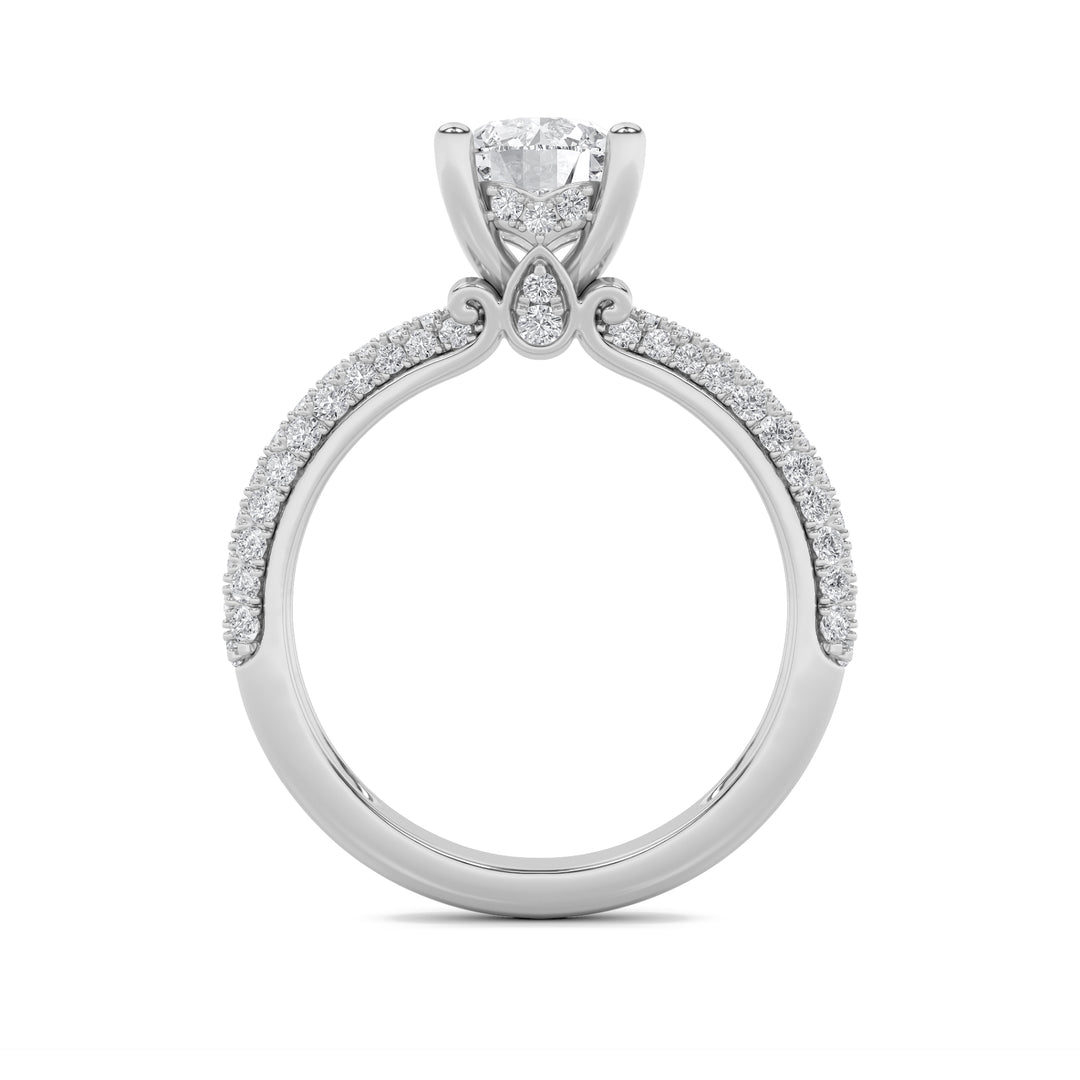 2Cttw Round Shaped Lab Grown Diamond (F/VS) ThreeRow Micro Pave Engagement Ring in 14K Gold