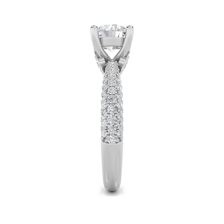 2Cttw Round Shaped Lab Grown Diamond (F/VS) ThreeRow Micro Pave Engagement Ring in 14K Gold
