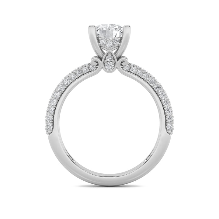 2CTW Round Shaped Lab Grown Diamond (F/VS) Three Row Micro Pave Engagement Ring in 14K Gold