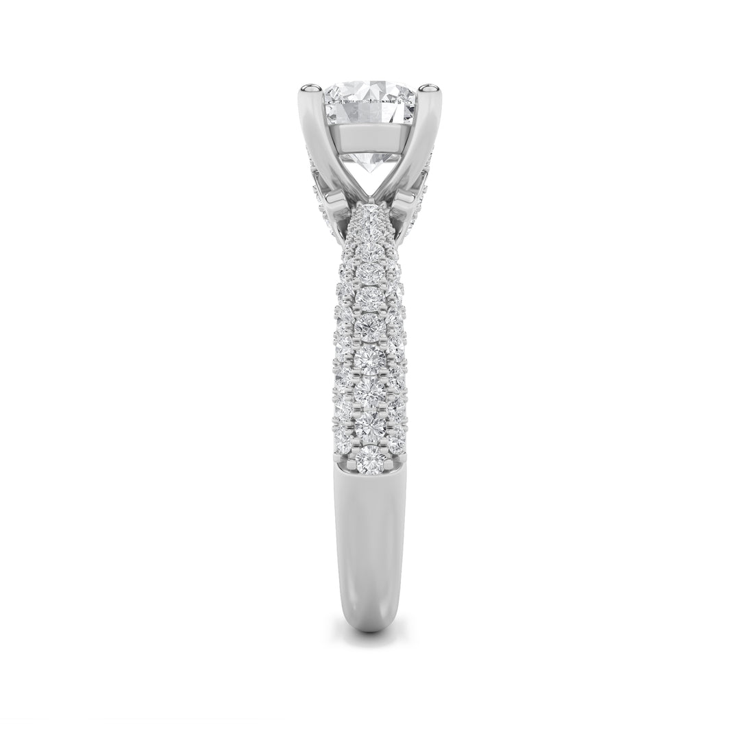 2CTW Round Shaped Lab Grown Diamond (F/VS) Three Row Micro Pave Engagement Ring in 14K Gold