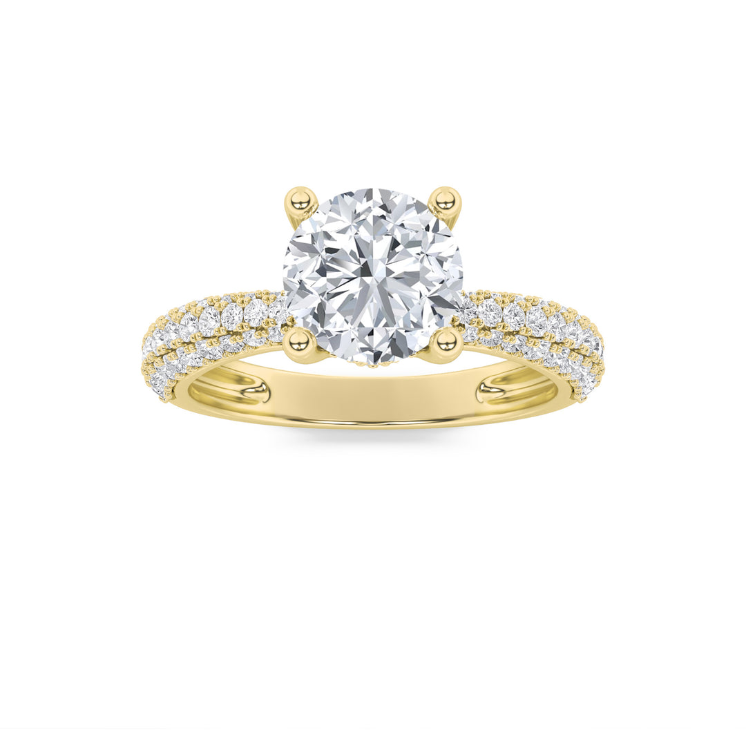 2Cttw Round Shaped Lab Grown Diamond (F/VS) ThreeRow Micro Pave Engagement Ring in 14K Gold