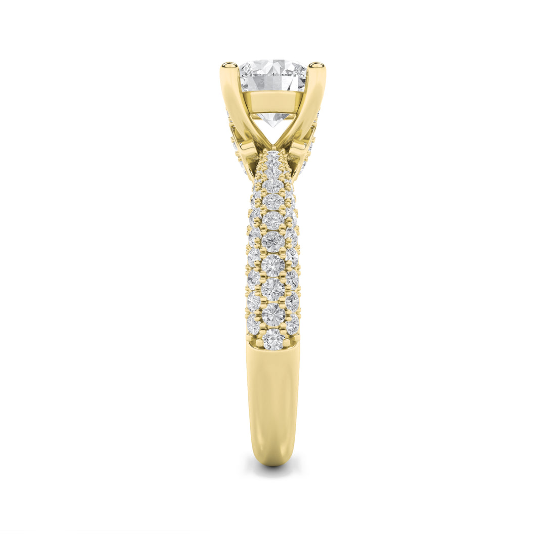 2Cttw Round Shaped Lab Grown Diamond (F/VS) ThreeRow Micro Pave Engagement Ring in 14K Gold