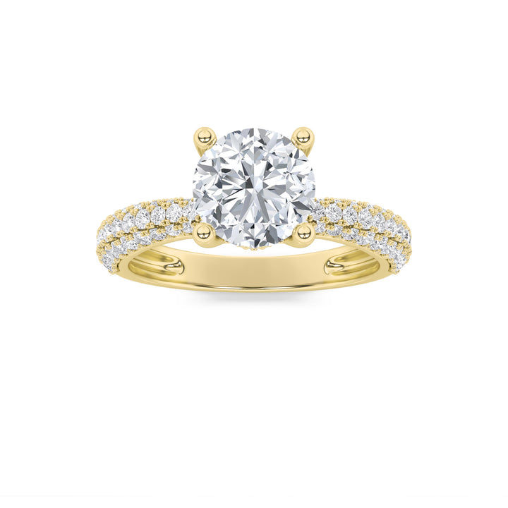 2CTW Round Shaped Lab Grown Diamond (G/VS) Three Row Micro Pave Engagement Ring in 14K Gold