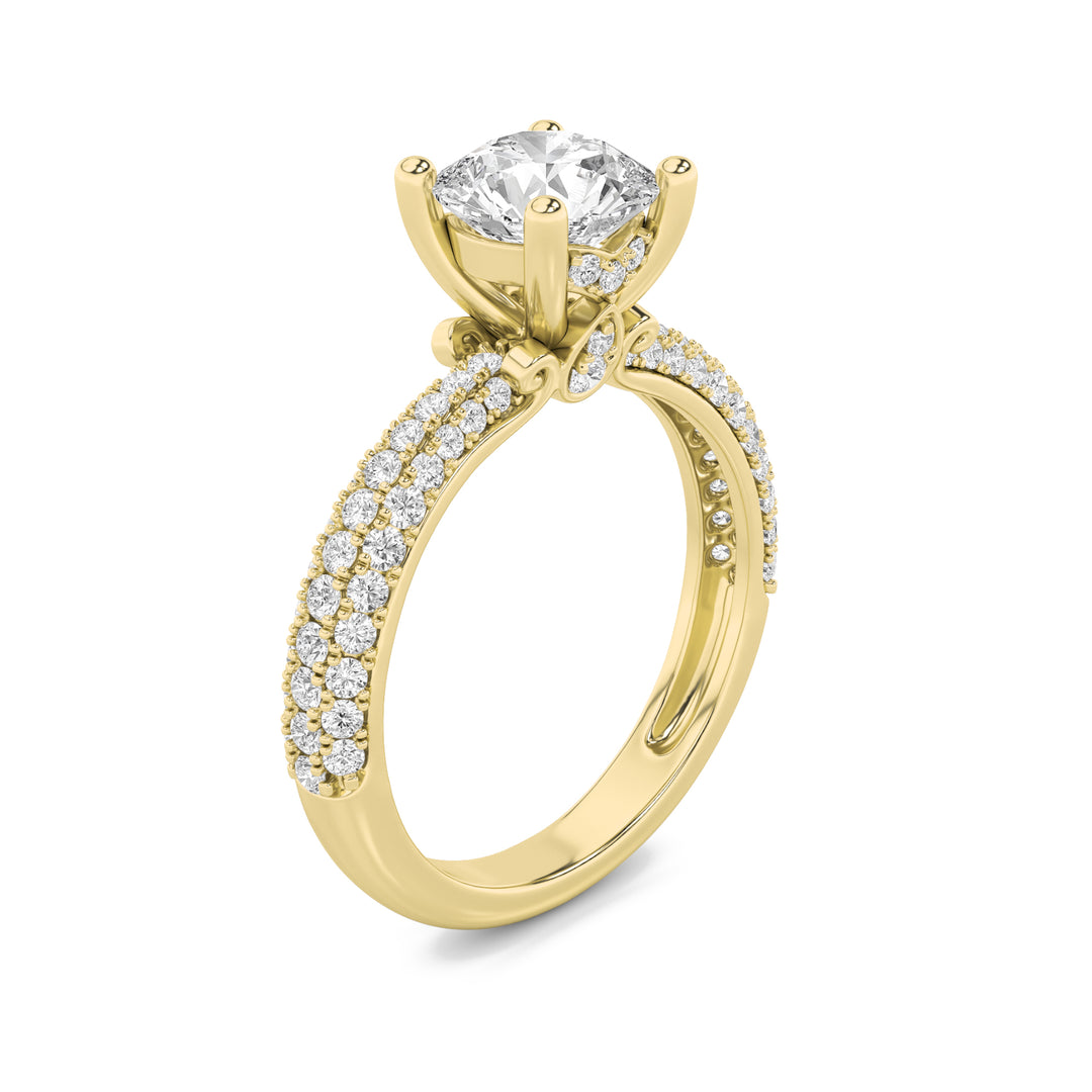 2CTW Round Shaped Lab Grown Diamond (G/VS) Three Row Micro Pave Engagement Ring in 14K Gold