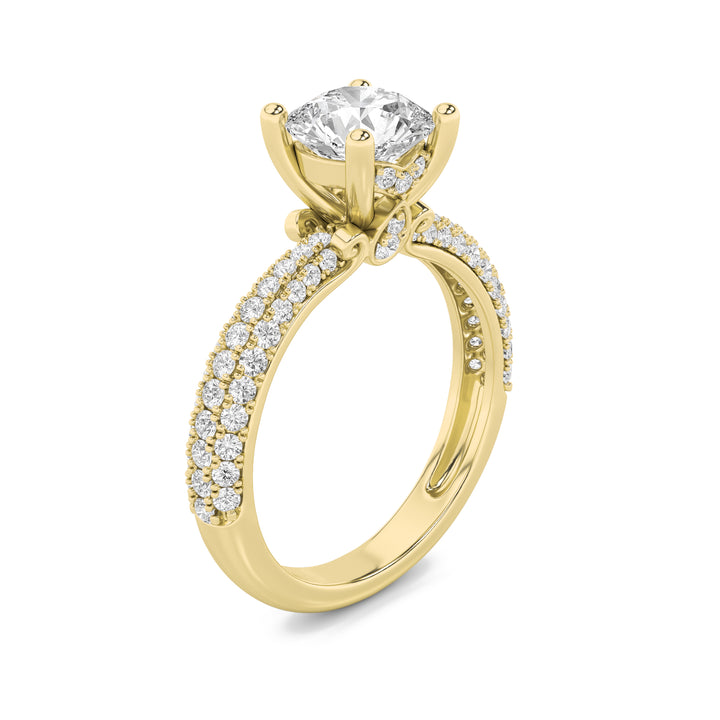 2CTW Round Shaped Lab Grown Diamond (G/VS) Three Row Micro Pave Engagement Ring in 14K Gold