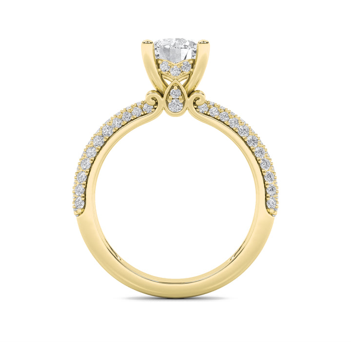 2CTW Round Shaped Lab Grown Diamond (G/VS) Three Row Micro Pave Engagement Ring in 14K Gold
