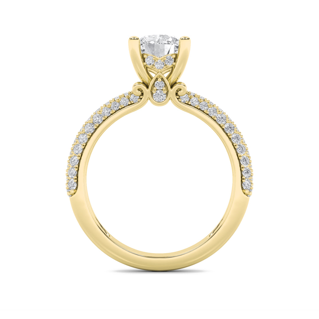 2Cttw Round Shaped Lab Grown Diamond (F/VVS) Three Row Micro Pave Engagement Ring in 14K Gold