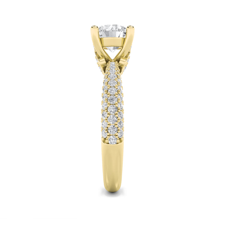 2Cttw Round Shaped Lab Grown Diamond (F/VVS) Three Row Micro Pave Engagement Ring in 14K Gold