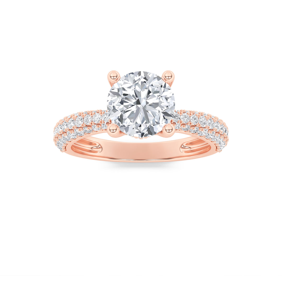 2Cttw Round Shaped Lab Grown Diamond (F/VS) ThreeRow Micro Pave Engagement Ring in 14K Gold