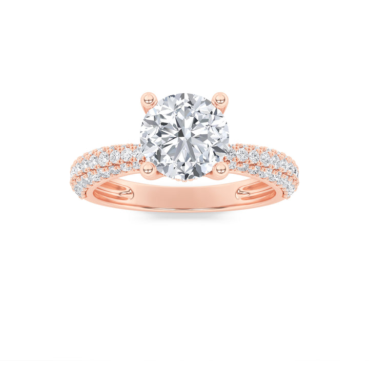 2Cttw Round Shaped Lab Grown Diamond (F/VS) ThreeRow Micro Pave Engagement Ring in 14K Gold
