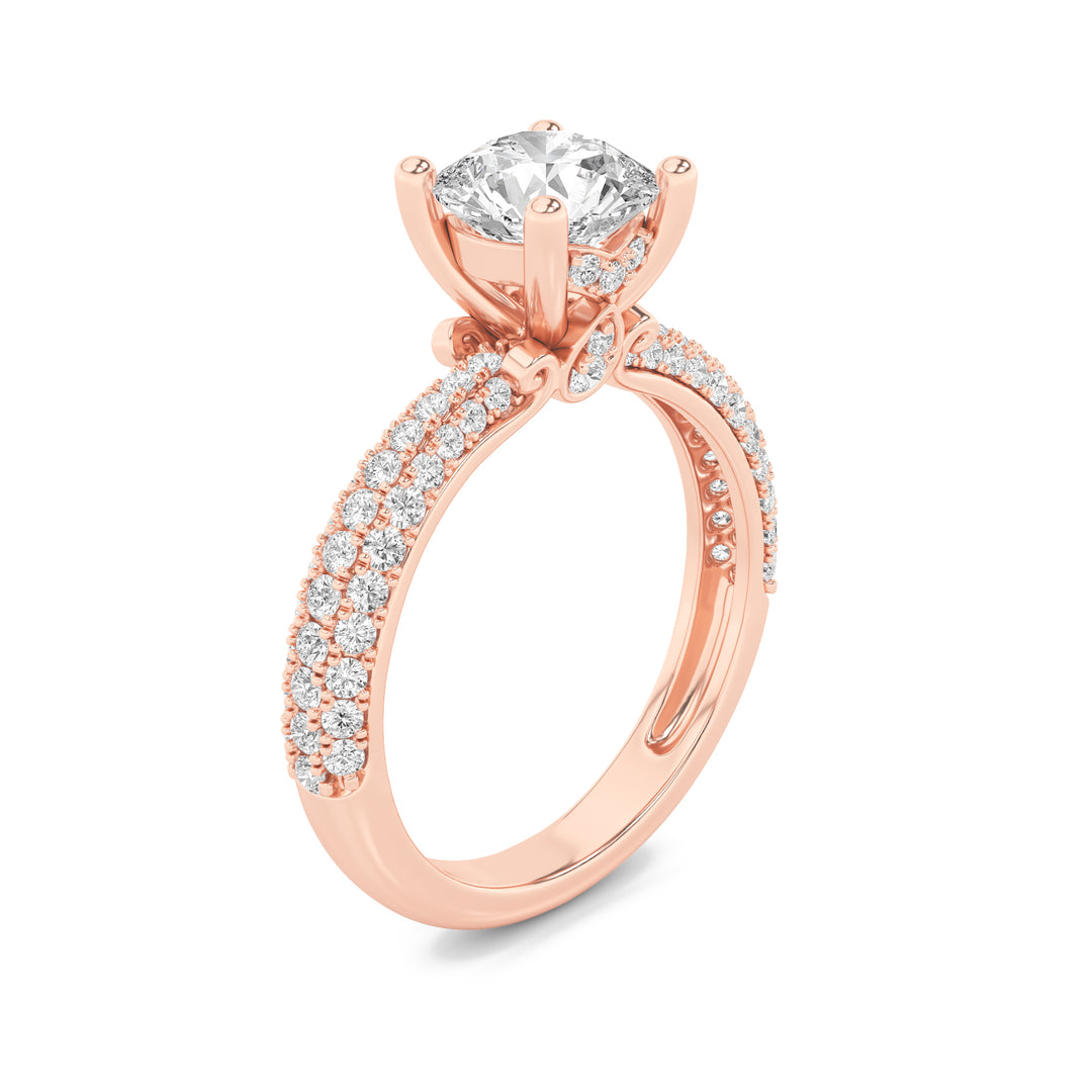 2Cttw Round Shaped Lab Grown Diamond (F/VS) ThreeRow Micro Pave Engagement Ring in 14K Gold