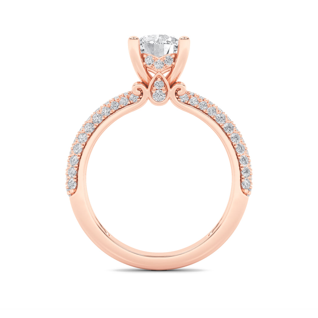 2Cttw Round Shaped Lab Grown Diamond (F/VS) ThreeRow Micro Pave Engagement Ring in 14K Gold