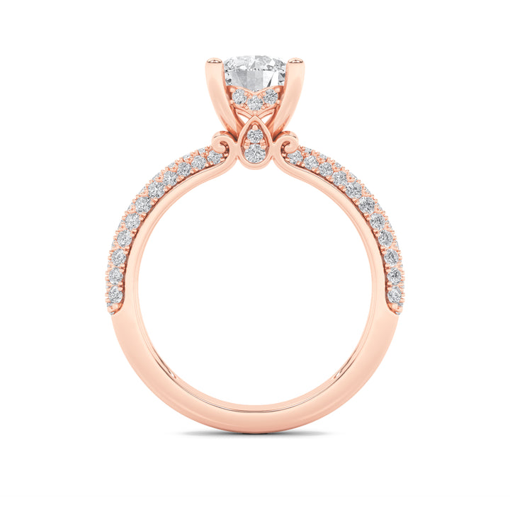 2Cttw Round Shaped Lab Grown Diamond (F/VS) ThreeRow Micro Pave Engagement Ring in 14K Gold