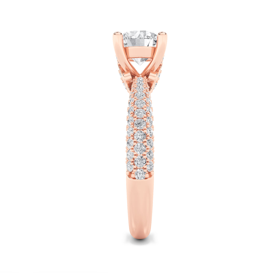 2Cttw Round Shaped Lab Grown Diamond (F/VS) ThreeRow Micro Pave Engagement Ring in 14K Gold