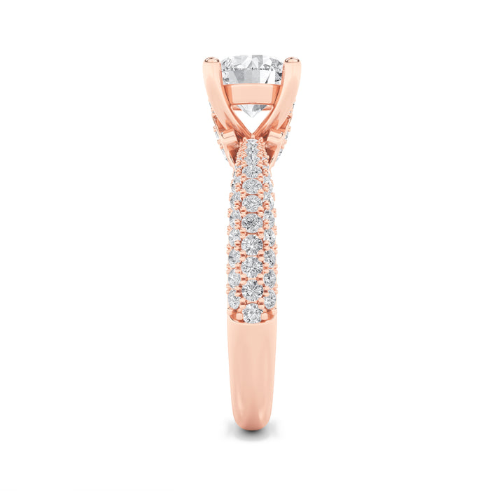 2Cttw Round Shaped Lab Grown Diamond (F/VS) ThreeRow Micro Pave Engagement Ring in 14K Gold