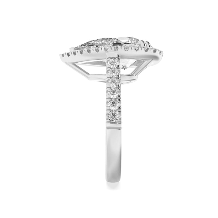 3Cttw Pear Shaped Lab Grown Diamond (F/VS) Bolld Accented Halo Engagement Ring in 14K Gold