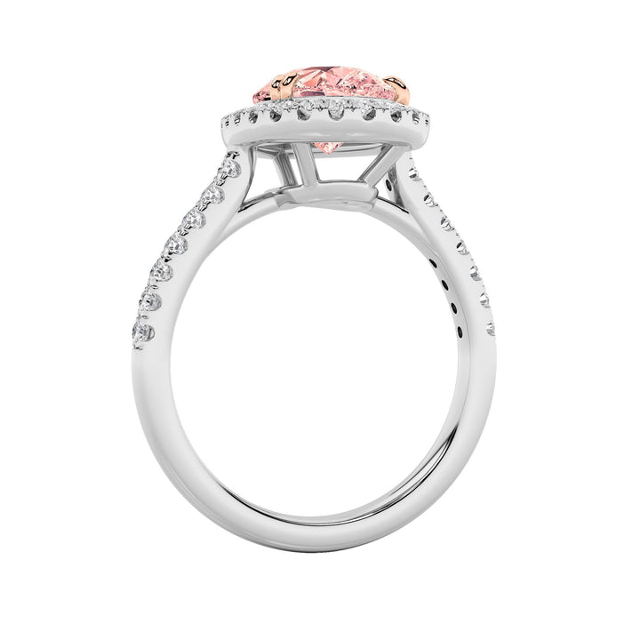 3Cttw Pear Shaped Lab Grown Diamond (F/VS) Bolld Accented Halo Engagement Ring in 14K Gold