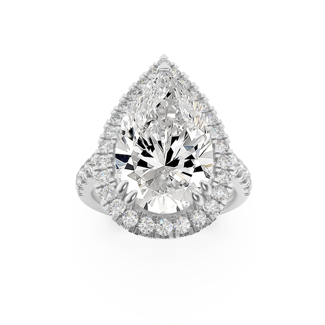 3Cttw Pear Shaped Lab Grown Diamond (G/VS) Bolld Accented Halo Engagement Ring in 14K Gold