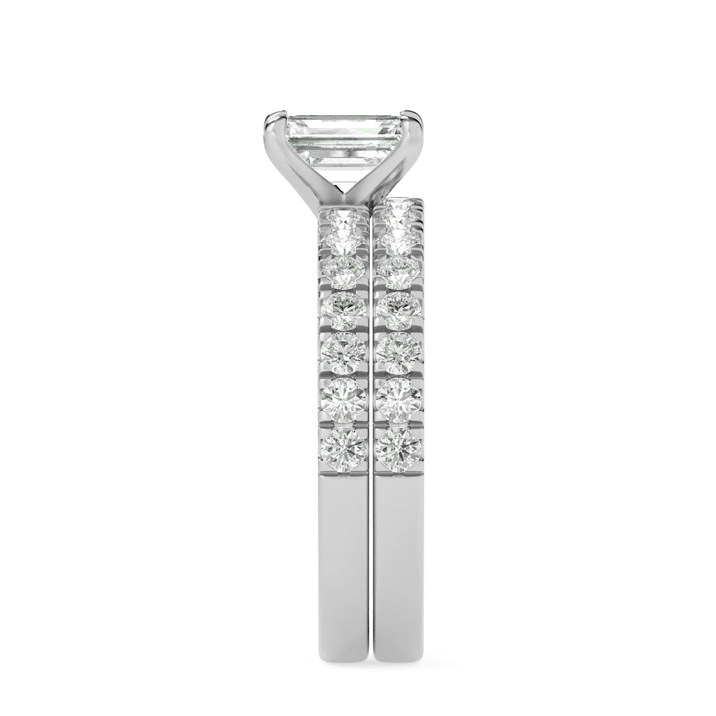 2Cttw Emerald Shaped Lab Grown Diamond (F/VS) Classic Accented  Set With Band and Engagement Ring in 14K Gold
