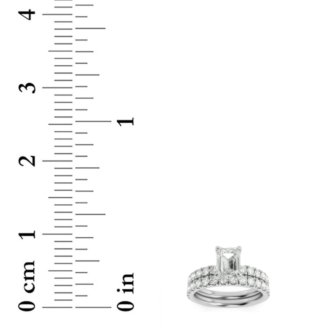 2Cttw Emerald Shaped Lab Grown Diamond (F/VS) Classic Accented  Set With Band and Engagement Ring in 14K Gold