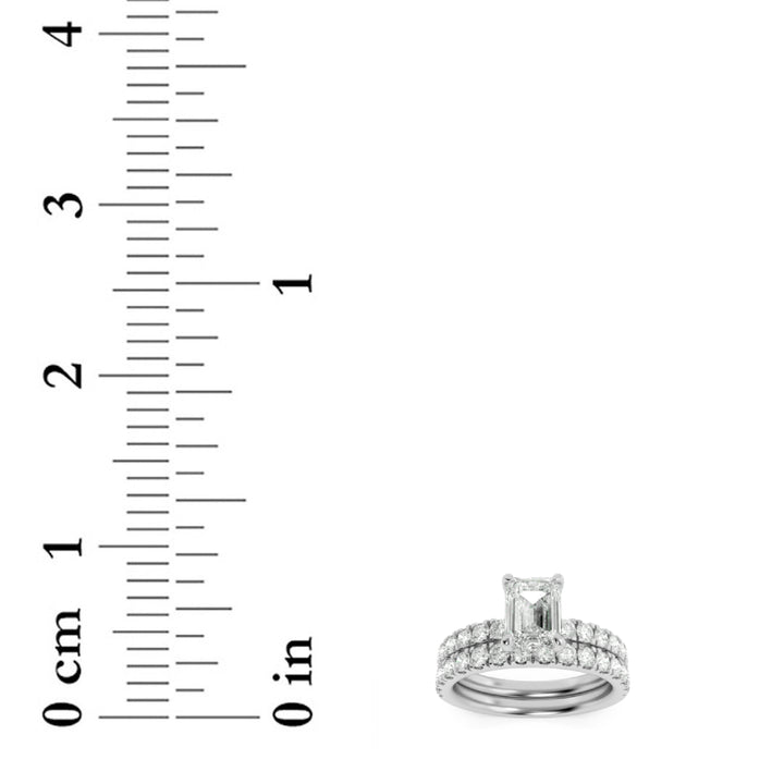 2Cttw Emerald Shaped Lab Grown Diamond (F/VS) Classic Accented  Set With Band and Engagement Ring in 14K Gold