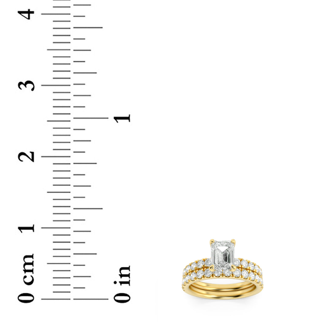 2Cttw Emerald Shaped Lab Grown Diamond (F/VS) Classic Accented  Set With Band and Engagement Ring in 14K Gold