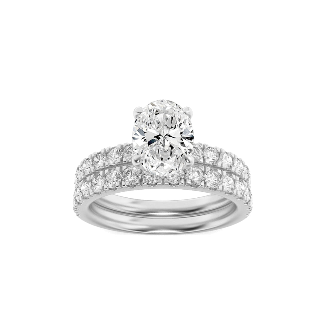 2Cttw Oval Shaped Lab Grown Diamond (F/VVS) Classic Accented  Set With Band and Engagement Ring in 14K Gold