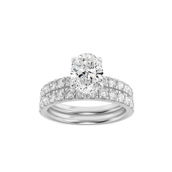 2Cttw Oval Shaped Lab Grown Diamond (F/VVS) Classic Accented  Set With Band and Engagement Ring in 14K Gold