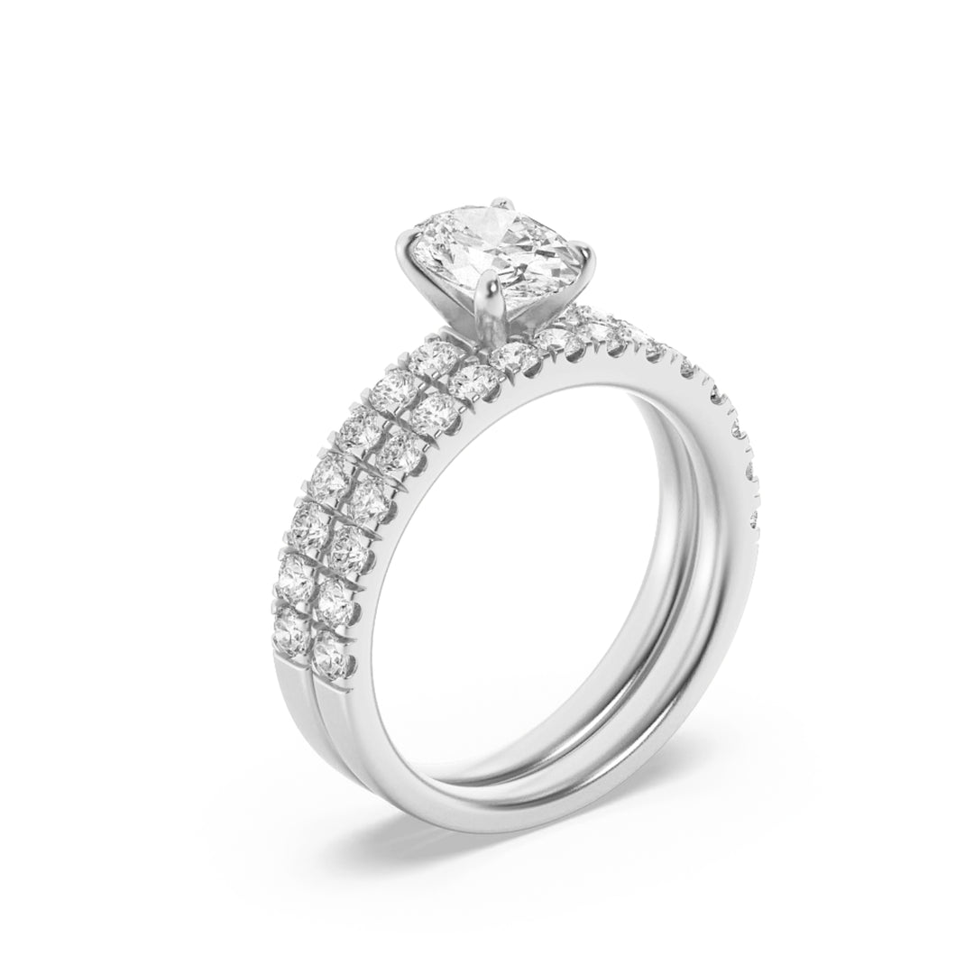 2Cttw Oval Shaped Lab Grown Diamond (F/VVS) Classic Accented  Set With Band and Engagement Ring in 14K Gold