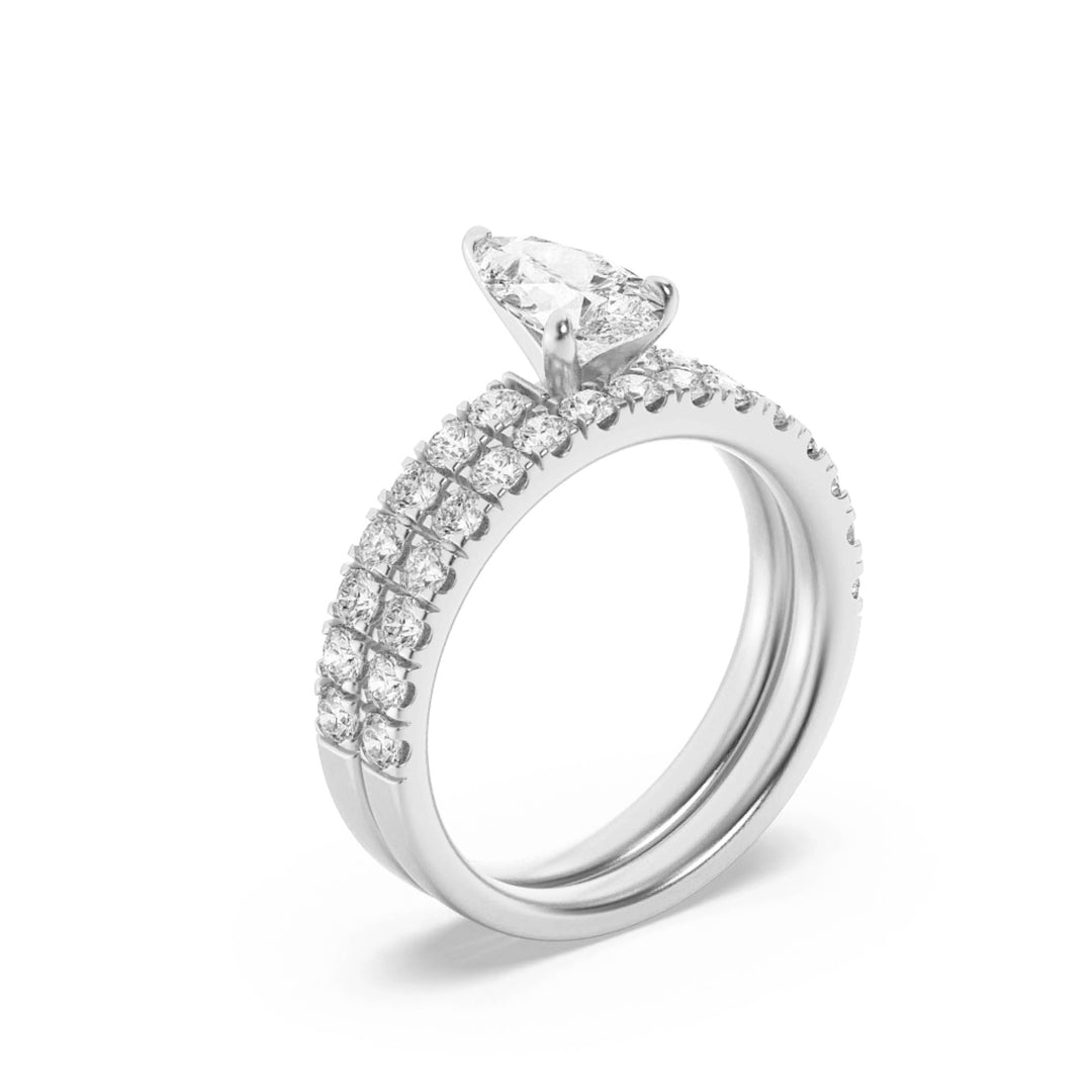 2Cttw Pear Shaped Lab Grown Diamond (F/VS) Classic Accented  Set With Band and Engagement Ring in 14K Gold