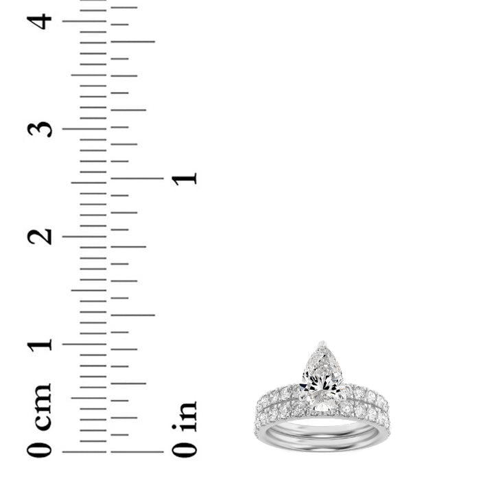 2Cttw Pear Shaped Lab Grown Diamond (F/VS) Classic Accented  Set With Band and Engagement Ring in 14K Gold