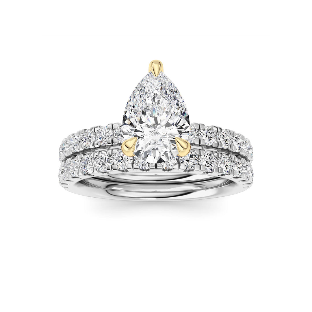 2Cttw Pear Shaped Lab Grown Diamond (F/VS) Classic Accented  Set With Band and Engagement Ring in 14K Gold