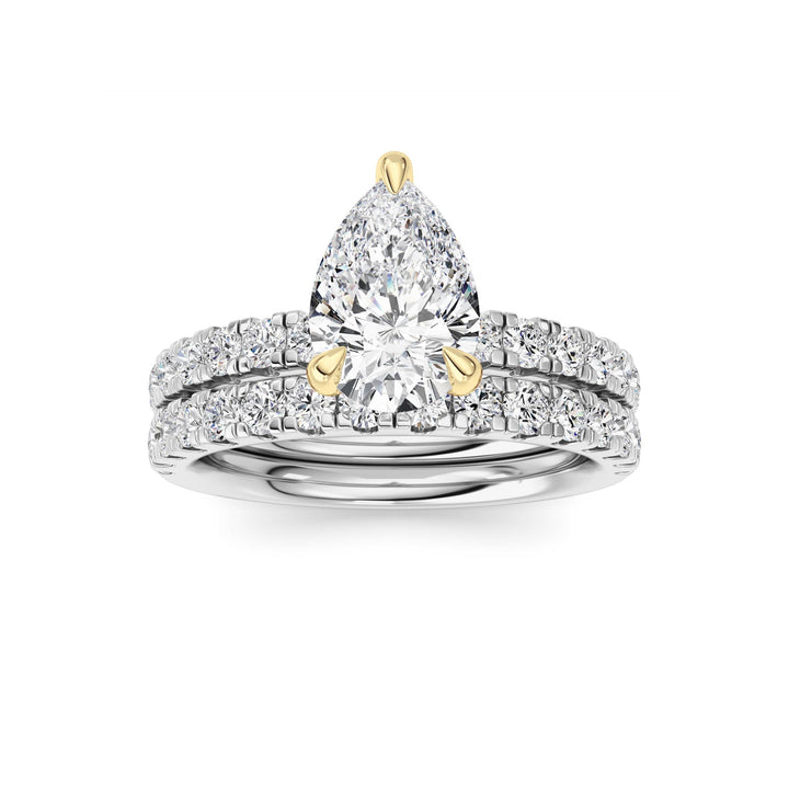 2Cttw Pear Shaped Lab Grown Diamond (F/VS) Classic Accented  Set With Band and Engagement Ring in 14K Gold