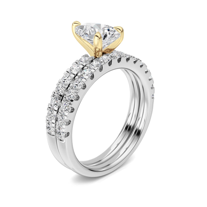 2Cttw Pear Shaped Lab Grown Diamond (F/VS) Classic Accented  Set With Band and Engagement Ring in 14K Gold
