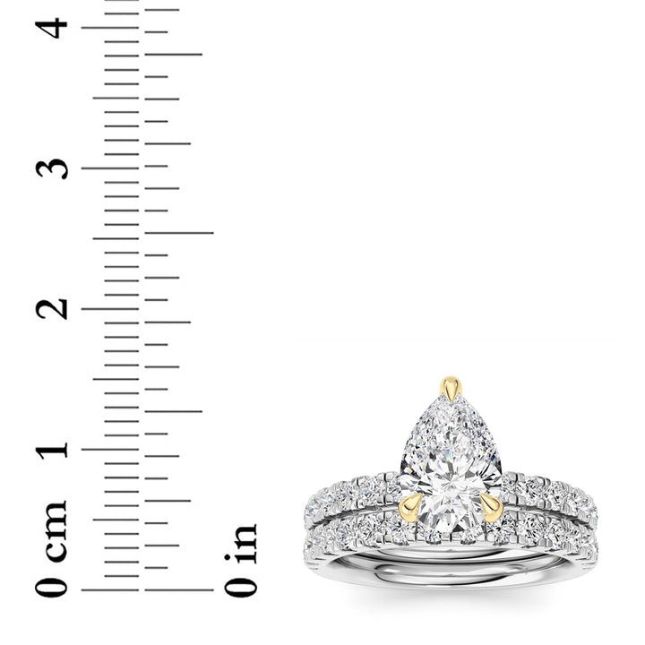 2Cttw Pear Shaped Lab Grown Diamond (F/VS) Classic Accented  Set With Band and Engagement Ring in 14K Gold